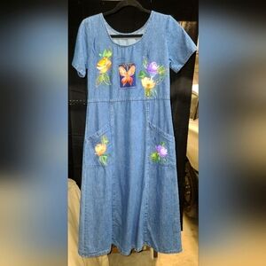 Floral Embroidered Women Denim Dress